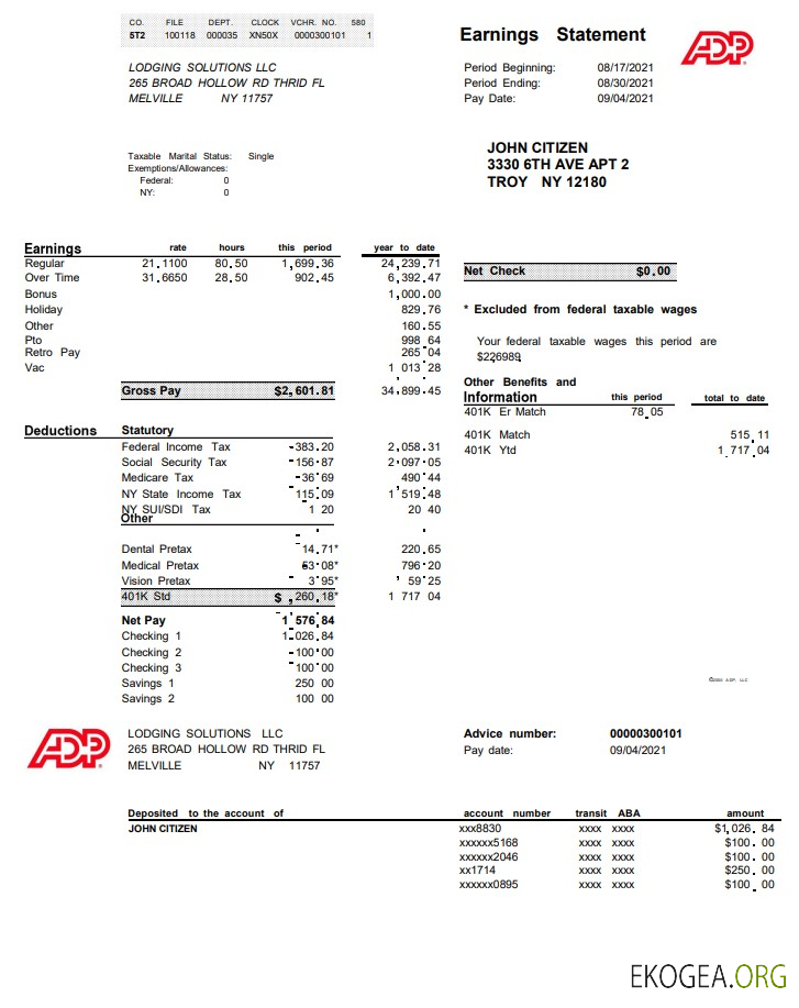 Modèle de déclaration des résultats de l'entreprise ADP aux États Unis au format Word et PDF